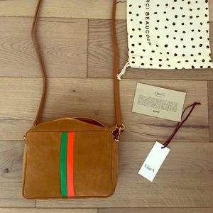 Clare V Midi Suede Crossbody Tan Green Orange
